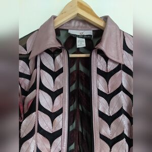 UNIQUE Leather Studio Pink and Black Leaf Leather Jacket